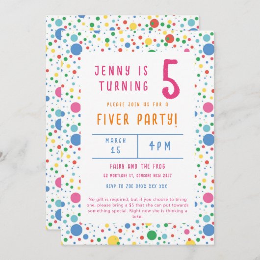 ポカドッカラフルトフィバーパーティー誕生日招待状 招待状 (正面/裏面)