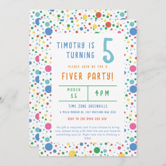 ポカドッカラフルトフィバーパーティー誕生日招待状 招待状 (正面/裏面)