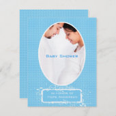 ポカドットブルーフォト男の赤ちゃんシャワー発表 招待状 (正面/裏面)