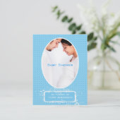 ポカドットブルーフォト男の赤ちゃんシャワー発表 招待状 (スタンド正面)