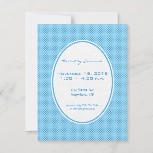 ポカドットブルーフォト男の赤ちゃんシャワー発表 招待状 (裏面)
