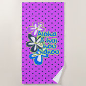 ポキハワイアンアロハハイビスカスパープル水玉模様 ビーチタオル (正面)