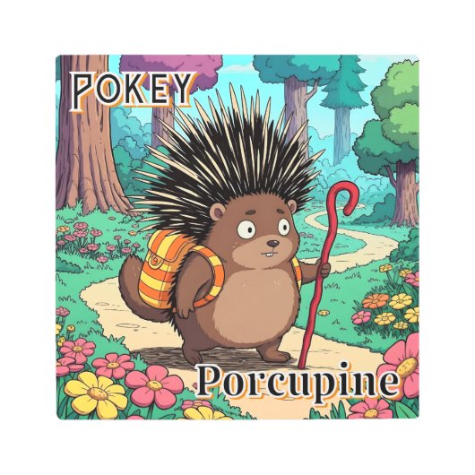 ポキーポルクパイン | かわいいマンガの子どもの子供部屋アート メタルプリント (正面)