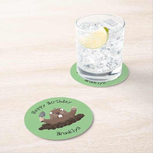 ポケおもしろいットゴッパー掘り漫画イラストレーション ラウンドペーパーコースター (インサイチュ)