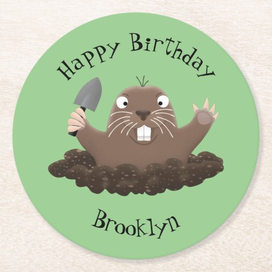 ポケおもしろいットゴッパー掘り漫画イラストレーション ラウンドペーパーコースター (正面)