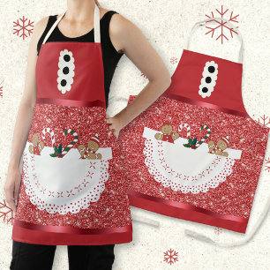 ポケットいっぱいのクリスマスレッドグリッターメタルミセスクロース エプロン