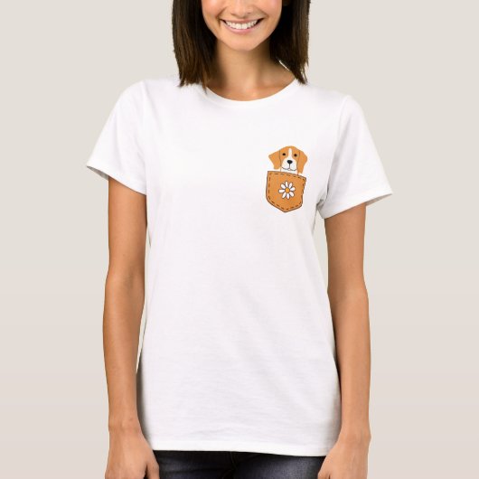 ポケットおもしろいに入ったビーグル犬 Tシャツ (正面)