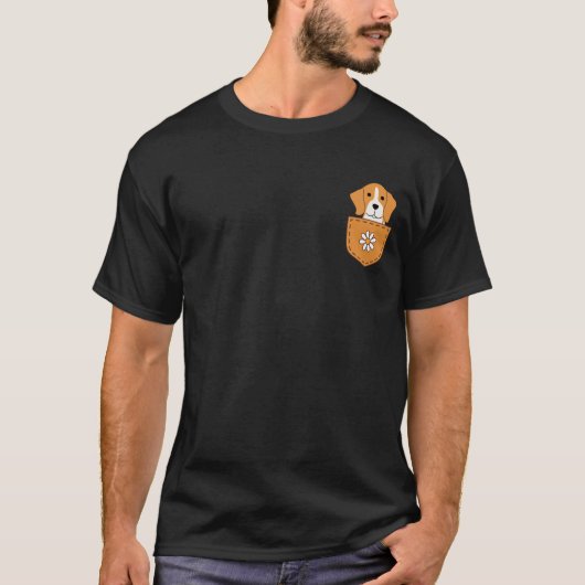 ポケットおもしろいに入ったビーグル犬 Tシャツ (正面)
