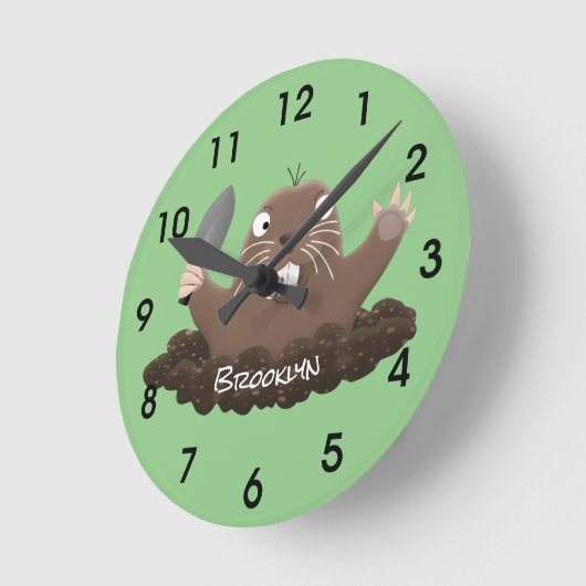 ポケットおもしろいゴファー掘り漫画イラストレーション ラウンド壁時計 (傾斜)