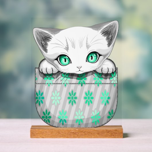 ポケットからよくはしゃぐかわいい猫 アクリルサイン (ニュートラル)