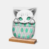 ポケットからよくはしゃぐかわいい猫 アクリルサイン (傾斜)