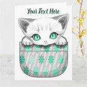 ポケットからよくはしゃぐかわいい猫 カード (黄色い花)