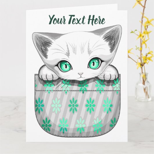 ポケットからよくはしゃぐかわいい猫 カード (黄色い花)