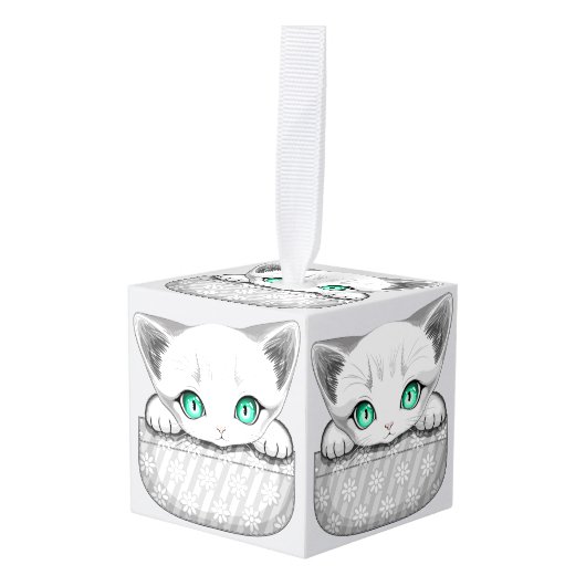 ポケットからよくはしゃぐかわいい猫 キューブオーナメント (正面アングル)