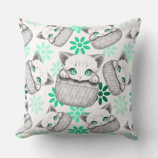 ポケットからよくはしゃぐかわいい猫 クッション (正面)