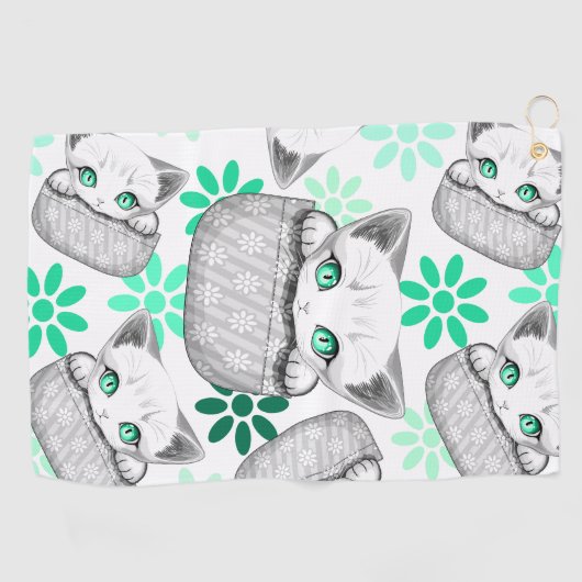 ポケットからよくはしゃぐかわいい猫 ゴルフタオル (横)