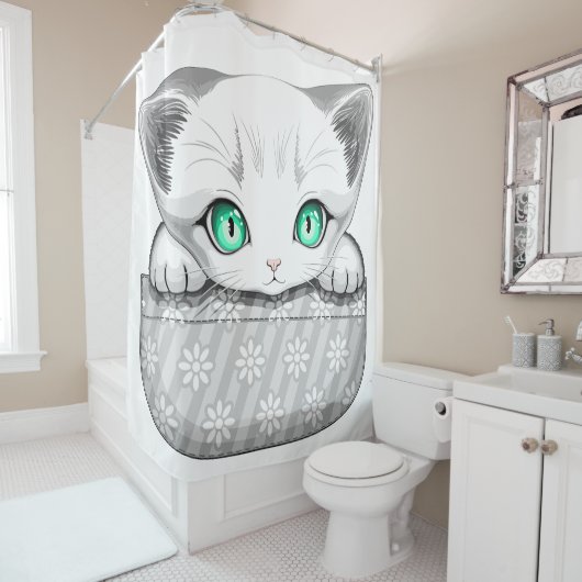 ポケットからよくはしゃぐかわいい猫 シャワーカーテン (インサイチュ)