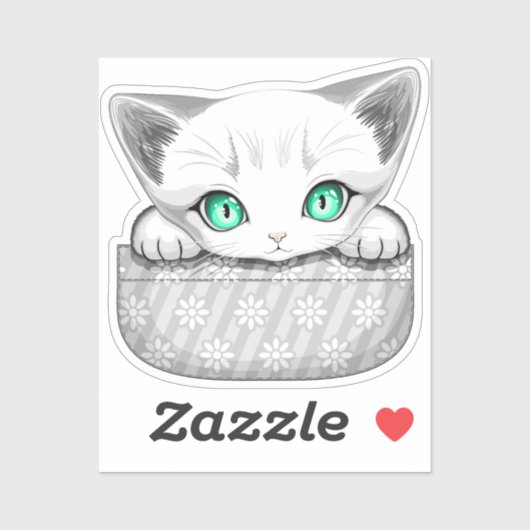 ポケットからよくはしゃぐかわいい猫 シール (シート)