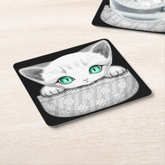 ポケットからよくはしゃぐかわいい猫 スクエアペーパーコースター (アングル)