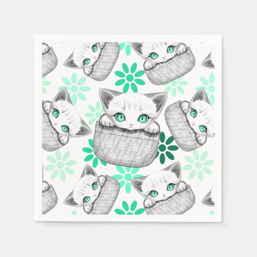 ポケットからよくはしゃぐかわいい猫 スタンダードカクテルナプキン (正面)
