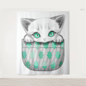 ポケットからよくはしゃぐかわいい猫 タペストリー (正面)