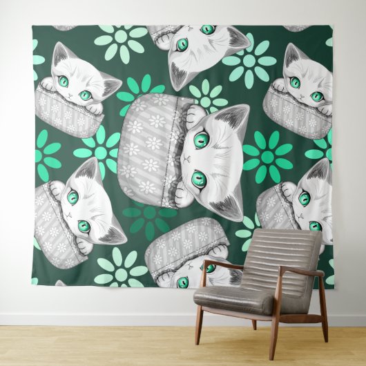 ポケットからよくはしゃぐかわいい猫 タペストリー (インサイチュ(横))