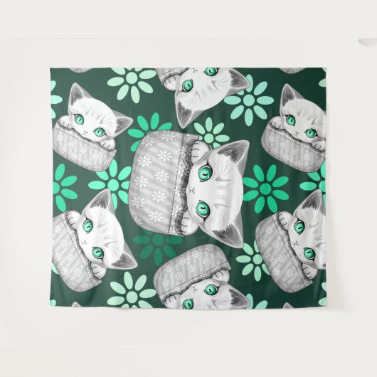 ポケットからよくはしゃぐかわいい猫 タペストリー (正面(横))