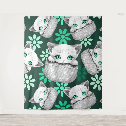 ポケットからよくはしゃぐかわいい猫 タペストリー (正面)