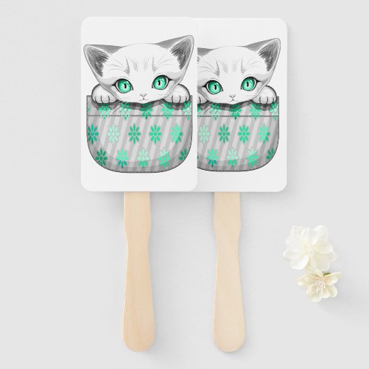 ポケットからよくはしゃぐかわいい猫 ハンドファン (正面&裏面)