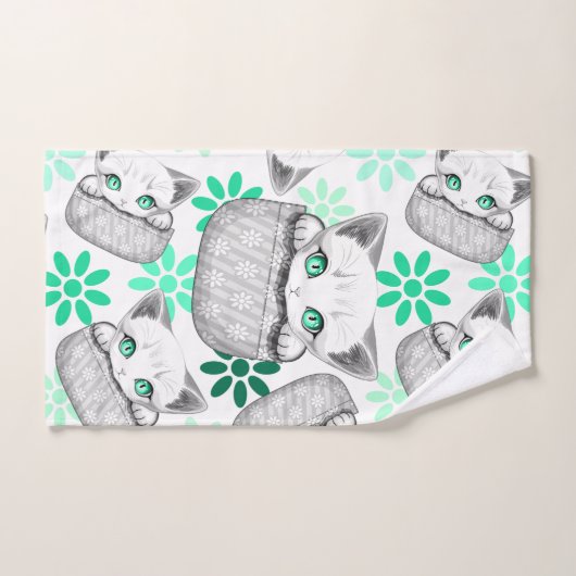 ポケットからよくはしゃぐかわいい猫 バスタオルセット (ハンドタオル)