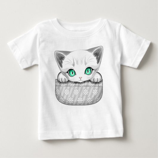ポケットからよくはしゃぐかわいい猫 ベビーTシャツ (正面)