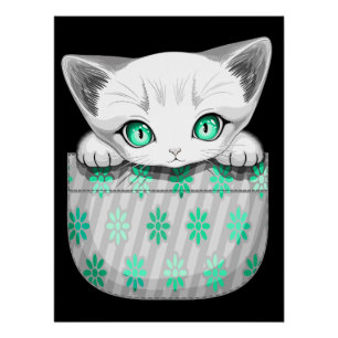 ポケットからよくはしゃぐかわいい猫 ポスター
