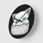 ポケットからよくはしゃぐかわいい猫 ラウンド壁時計 (傾斜)