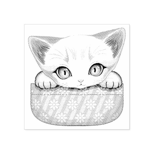 ポケットからよくはしゃぐかわいい猫 ラバースタンプ (インプリント)