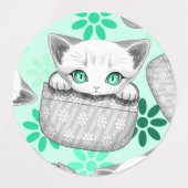 ポケットからよくはしゃぐかわいい猫 ラベル (デザイン1)