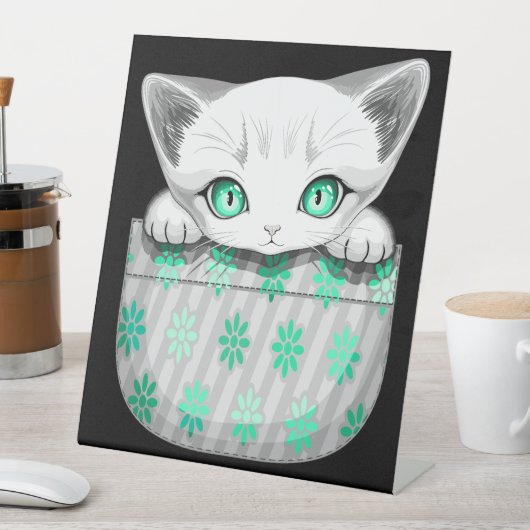 ポケットからよくはしゃぐかわいい猫 台座サイン (インサイチュ)