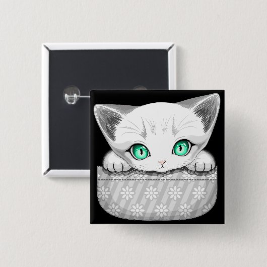 ポケットからよくはしゃぐかわいい猫 缶バッジ (正面&裏面)