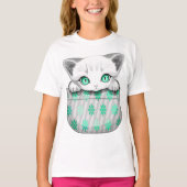 ポケットからよくはしゃぐかわいい猫 Tシャツ (正面)