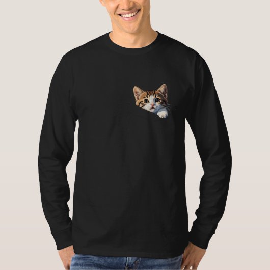 ポケットから覗く愛らしい子猫Tシャツ - Tシャツ (正面)