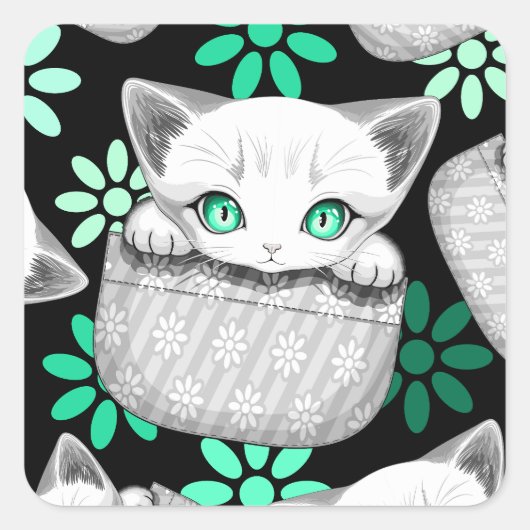 ポケットから顔を出すかわいい猫 スクエアシール (正面)