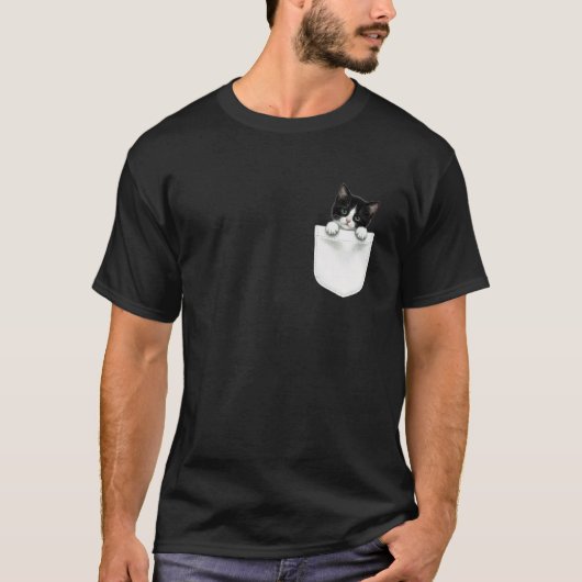ポケットから顔を出すかわいい猫 Tシャツ (正面)