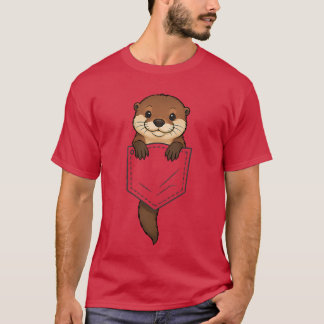 ポケットから顔を出すカワウソの面白グッズ 動物好きな男性 女性 Tシャツ
