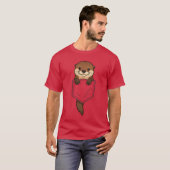ポケットから顔を出すカワウソの面白グッズ 動物好きな男性 女性 Tシャツ (正面フル)