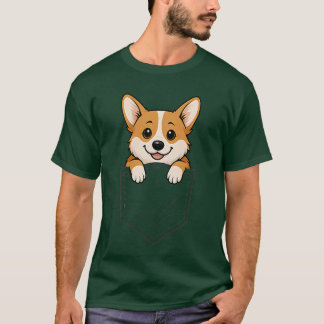 ポケットから顔を出すコーギー　可愛い犬好きのためのグッズ Tシャツ