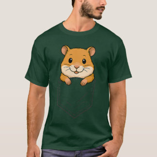 ポケットから顔を出すハムスターの面白いデザイン　動物好きの男性用 Tシャツ