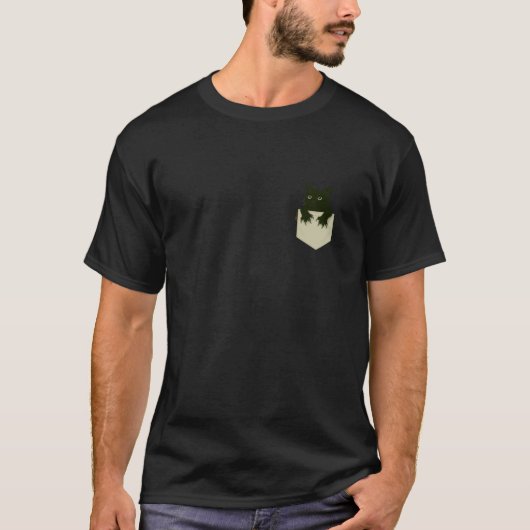 ポケットから顔を出す猫 子猫の爪 楽しいデザイン Tシャツ (正面)