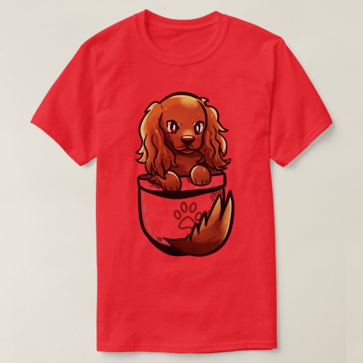 ポケットかわいいアイリッシュセッター犬 Tシャツ (デザイン正面)