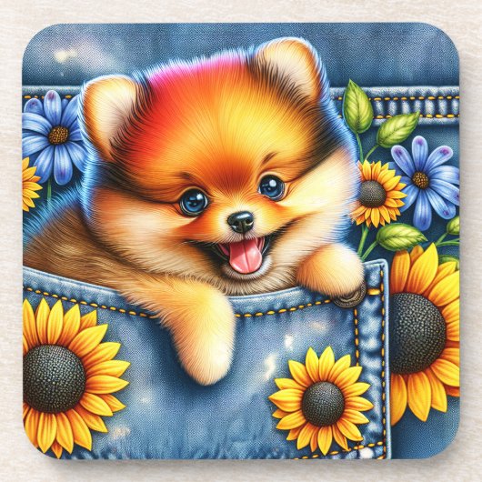 ポケットに入った犬 コースター (正面)