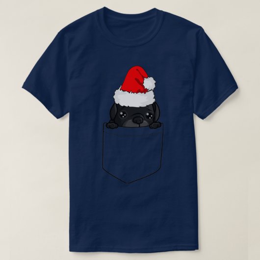ポケットに入れたクリスマスパグ犬 Tシャツ (デザイン正面)