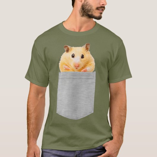 ポケットに入れた動物のハムスターを装着 Tシャツ (正面)